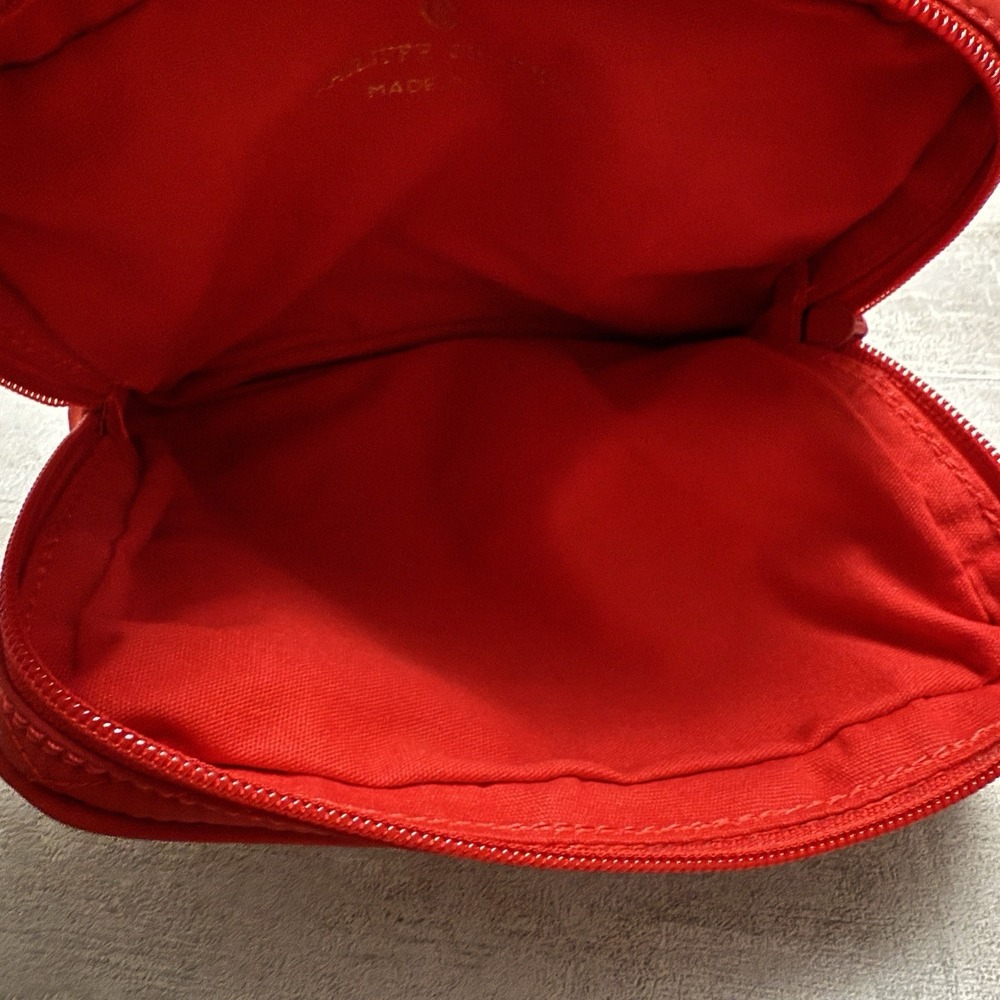 Vintage Cacharel Cosmetic Pouch Makeup Bag Red Quilted Gold‎ Sun Button & Zipper - Picture 8 of 10